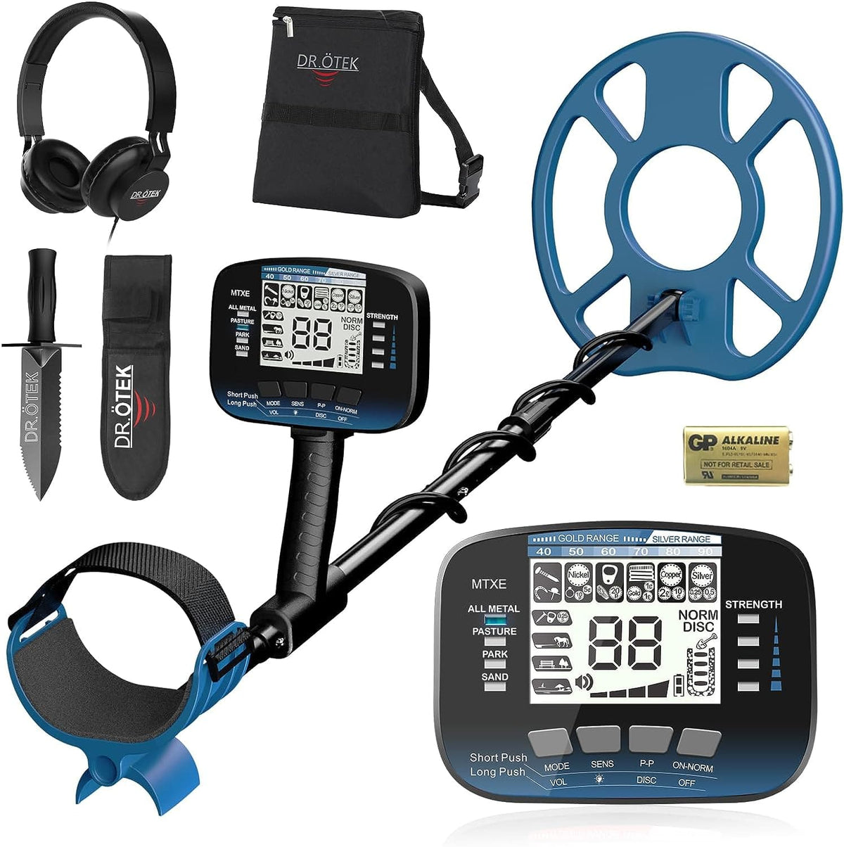DR.ÖTEK Détecteur De Métaux Pro Étanche – 5 Modes, Écran LCD Rétroéclairé, Bobine 25 Cm, Casque + Pelle + Sac Inclus
